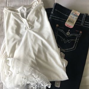 Angels jeans and lace blouse